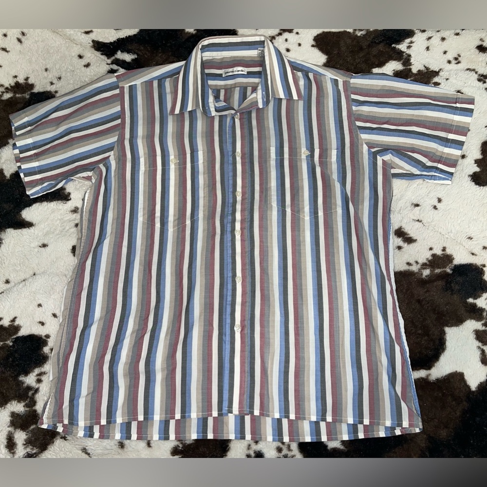 Men’s Striped Short Sleeve Vintage Button-Up